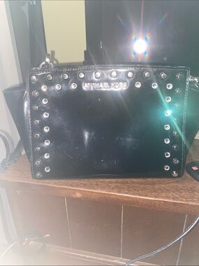 Michael Kors Black Studded Patent Leather Shoulder Bag
